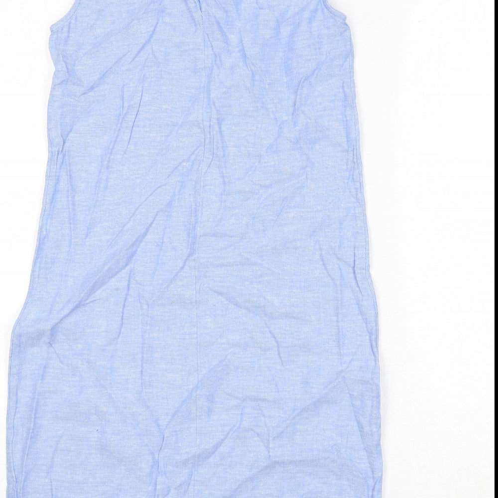 Marks and Spencer Womens Blue Linen Sheath Size 8 Round Neck Button