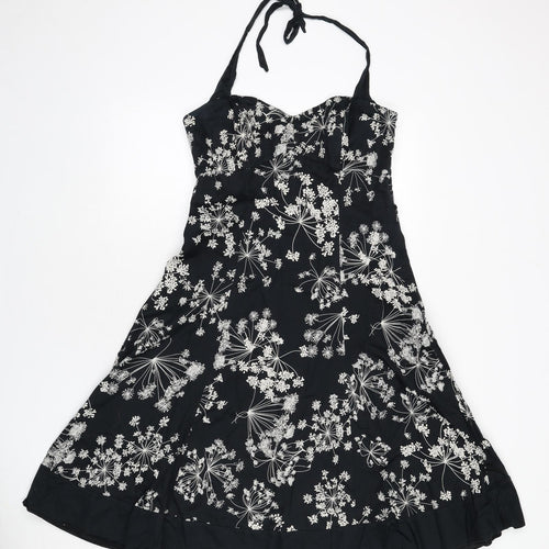 RJR.John Rocha Womens Black Floral Polyester Fit & Flare Size 12 Halter Zip