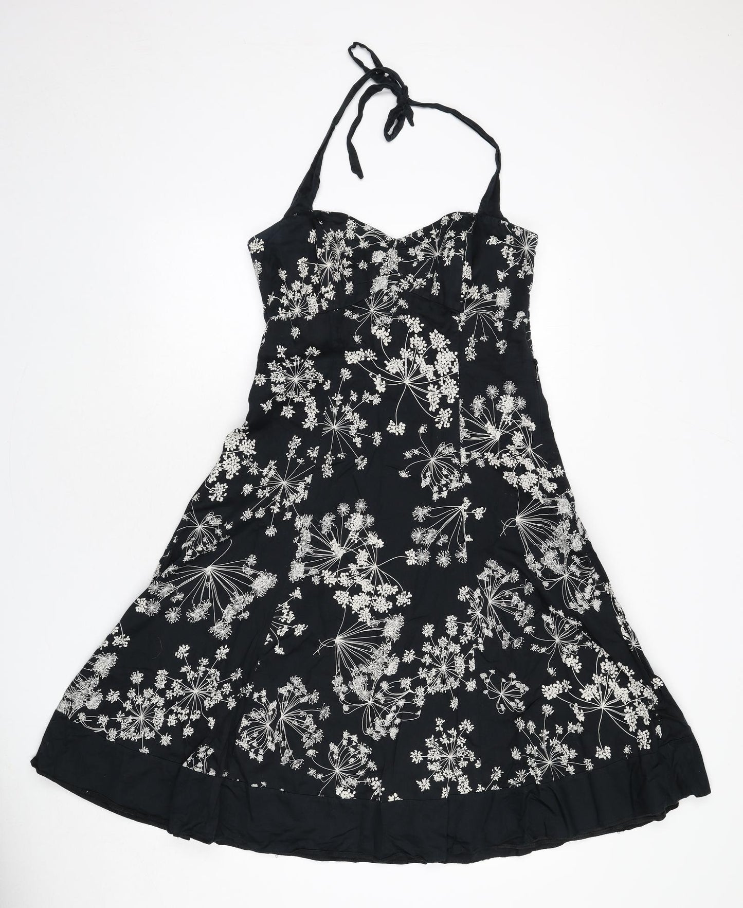 RJR.John Rocha Womens Black Floral Polyester Fit & Flare Size 12 Halter Zip