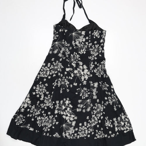 RJR.John Rocha Womens Black Floral Polyester Fit & Flare Size 12 Halter Zip