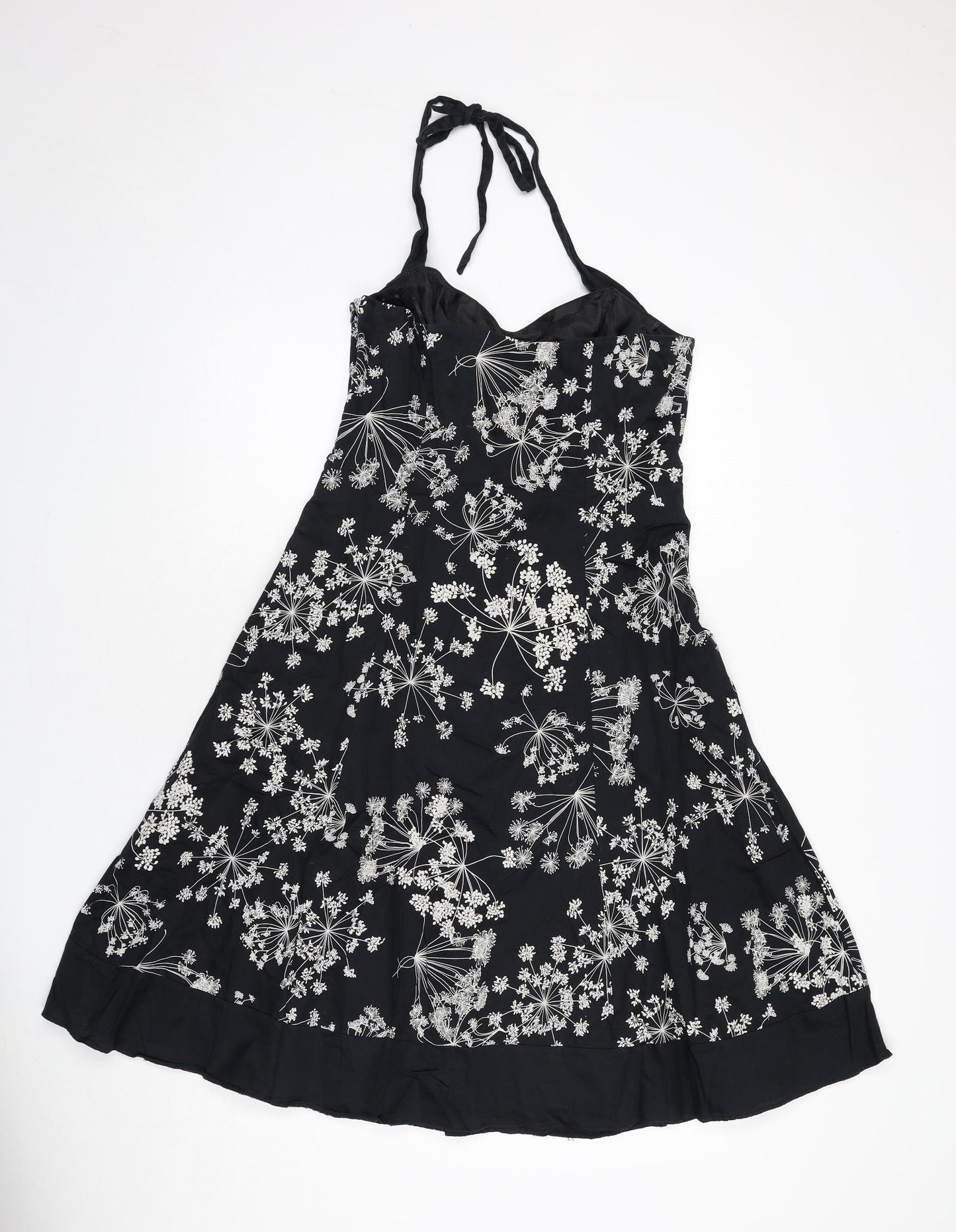 RJR.John Rocha Womens Black Floral Polyester Fit & Flare Size 12 Halter Zip