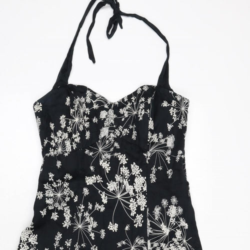 RJR.John Rocha Womens Black Floral Polyester Fit & Flare Size 12 Halter Zip