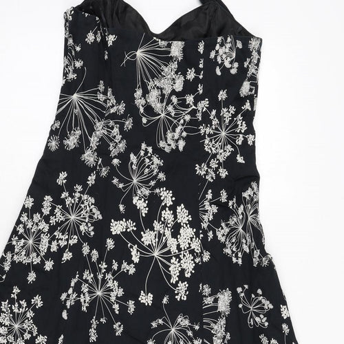 RJR.John Rocha Womens Black Floral Polyester Fit & Flare Size 12 Halter Zip
