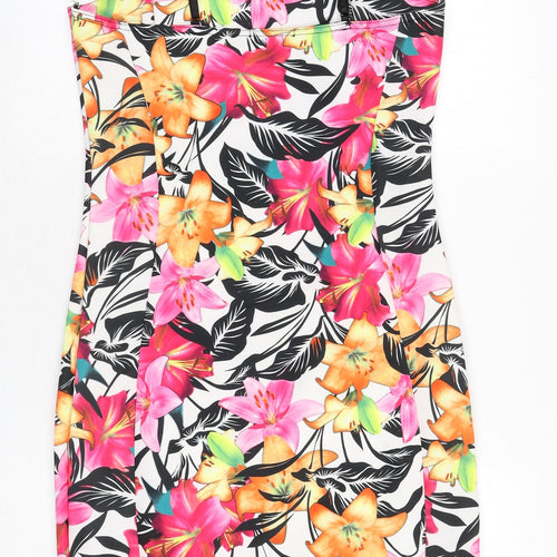 Quiz Womens Multicoloured Floral Polyester Bodycon Size 16 Square Neck Pullover