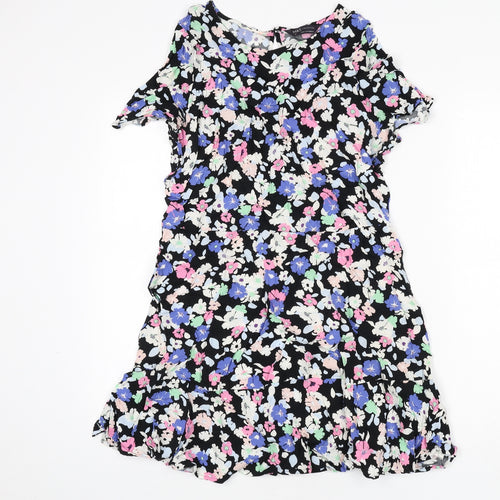 Marks and Spencer Womens Multicoloured Floral Viscose A-Line Size 12 Round Neck Button