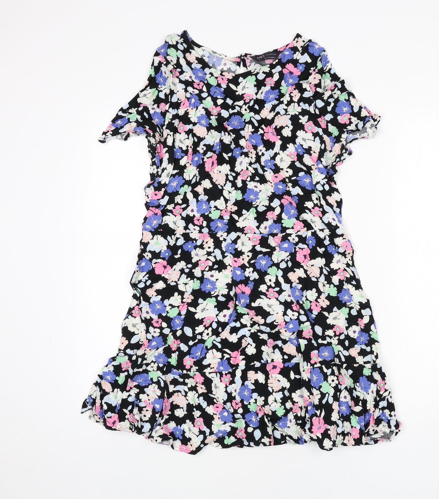 Marks and Spencer Womens Multicoloured Floral Viscose A-Line Size 12 Round Neck Button