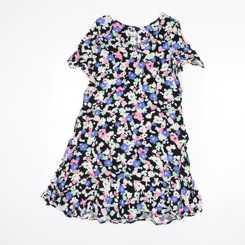 Marks and Spencer Womens Multicoloured Floral Viscose A-Line Size 12 Round Neck Button
