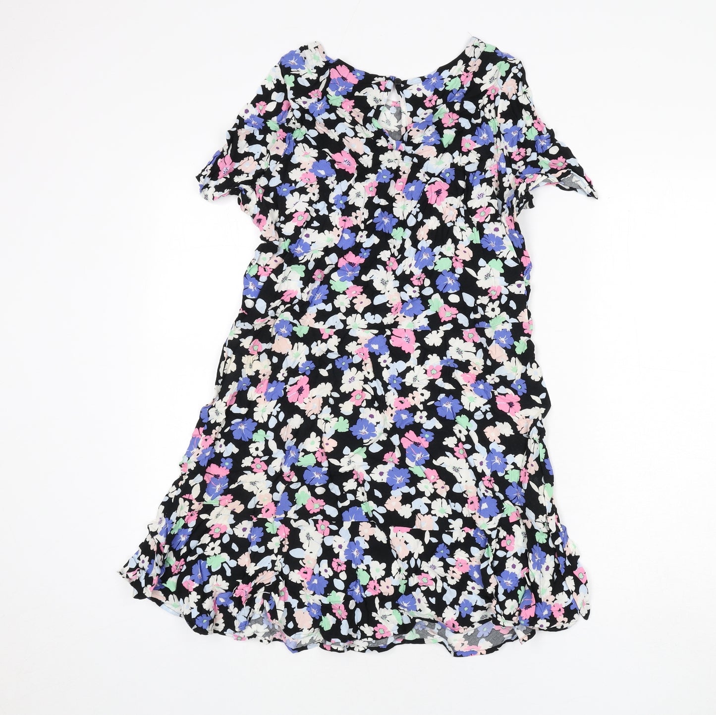 Marks and Spencer Womens Multicoloured Floral Viscose A-Line Size 12 Round Neck Button