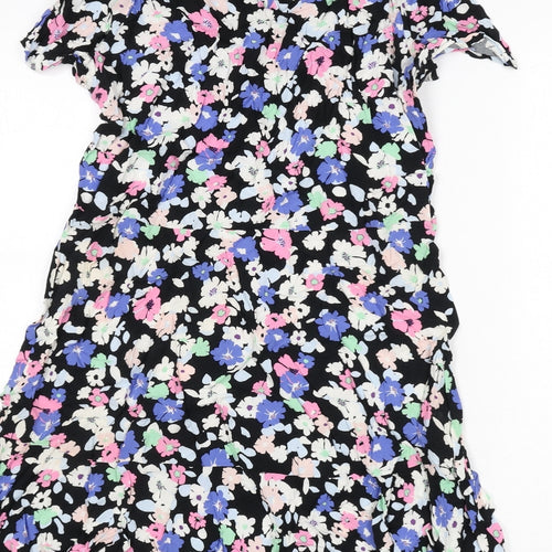 Marks and Spencer Womens Multicoloured Floral Viscose A-Line Size 12 Round Neck Button