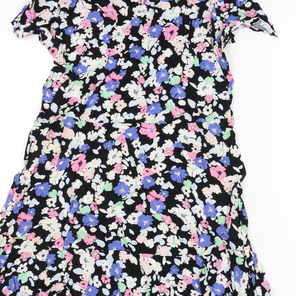 Marks and Spencer Womens Multicoloured Floral Viscose A-Line Size 12 Round Neck Button