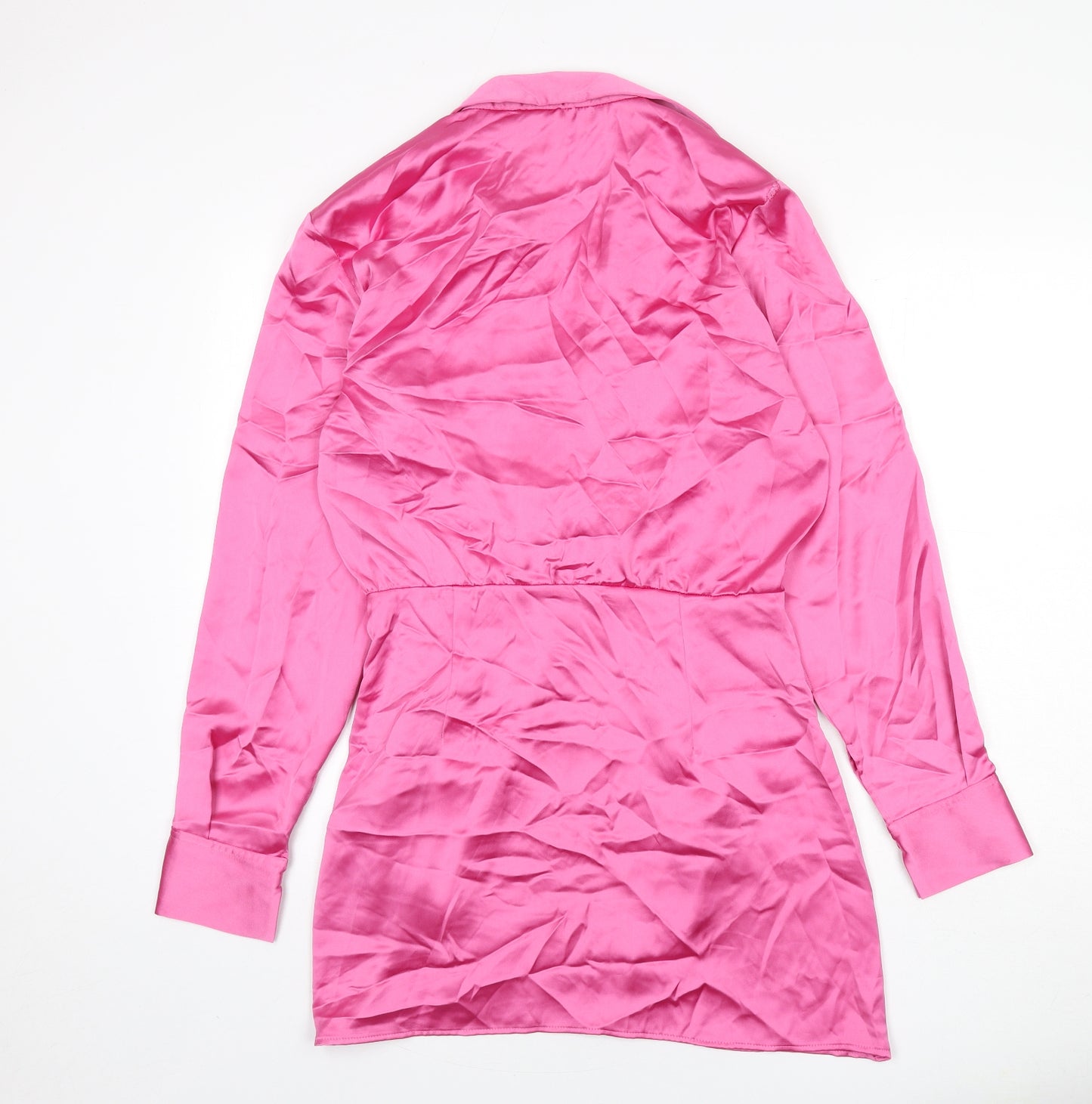 Zara Womens Pink Polyester Shirt Dress Size M Collared Zip