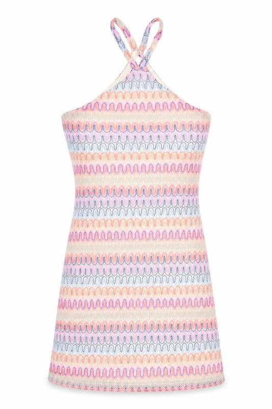 Front view of Divided by H&M women’s multicoloured geometric polyester mini, size S, halter button