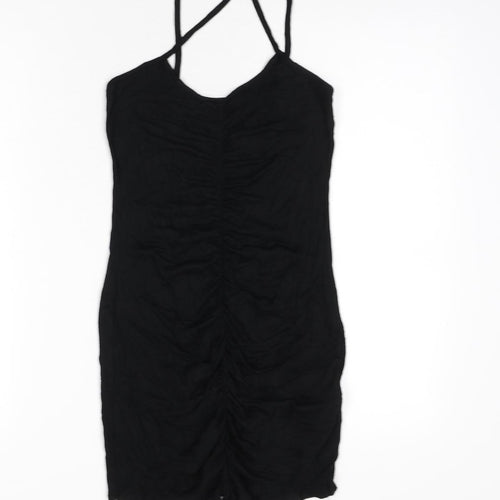 Missguided Womens Black Viscose Mini Size 6 Scoop Neck Pullover - Ruched