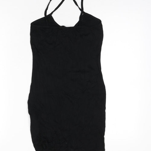 Missguided Womens Black Viscose Mini Size 6 Scoop Neck Pullover - Ruched