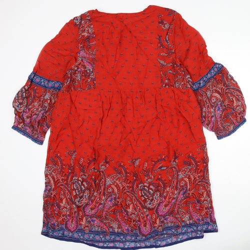 Monsoon Womens Red Geometric Viscose A-Line Size 16 Round Neck Tie