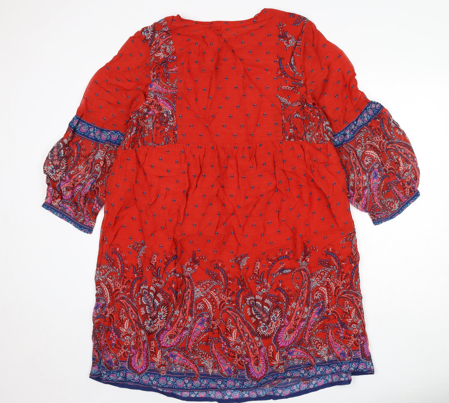 Monsoon Womens Red Geometric Viscose A-Line Size 16 Round Neck Tie