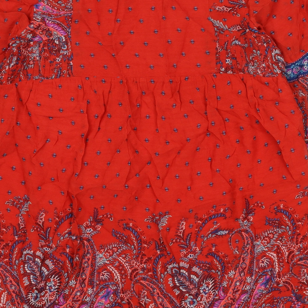 Monsoon Womens Red Geometric Viscose A-Line Size 16 Round Neck Tie