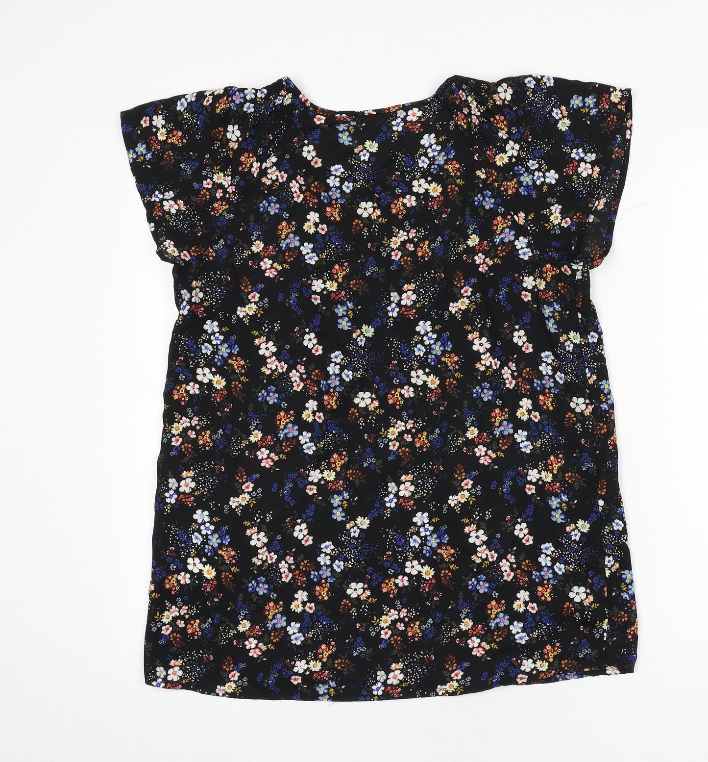 Yessica Womens Black Floral Polyester Basic Blouse Size 12 Round Neck