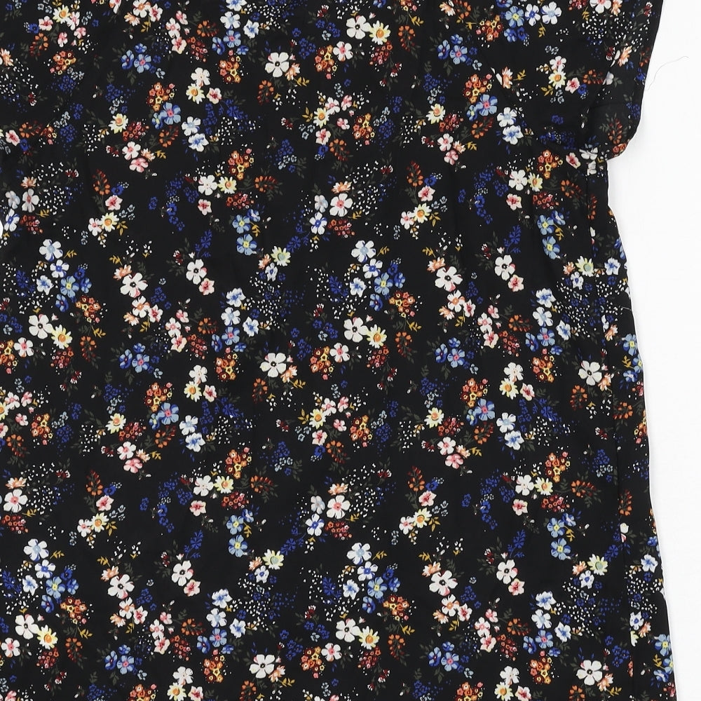 Yessica Womens Black Floral Polyester Basic Blouse Size 12 Round Neck