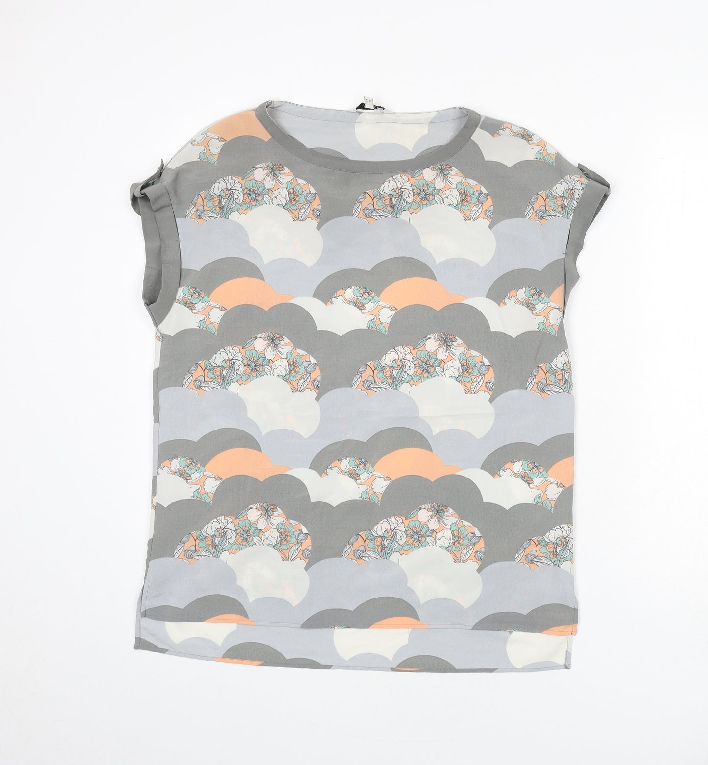 NEXT Womens Grey Geometric Polyester Basic Blouse Size 10 Round Neck - Flowers
