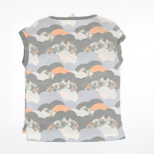 NEXT Womens Grey Geometric Polyester Basic Blouse Size 10 Round Neck - Flowers