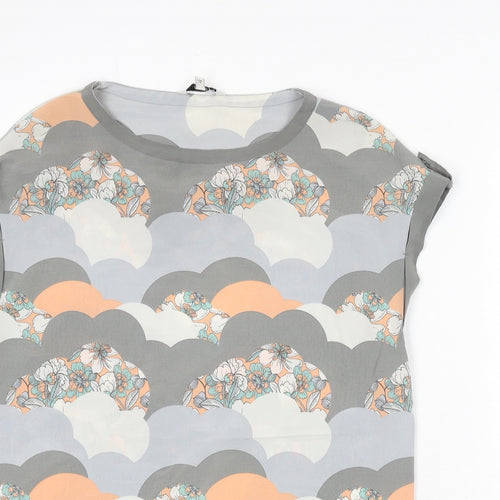 NEXT Womens Grey Geometric Polyester Basic Blouse Size 10 Round Neck - Flowers