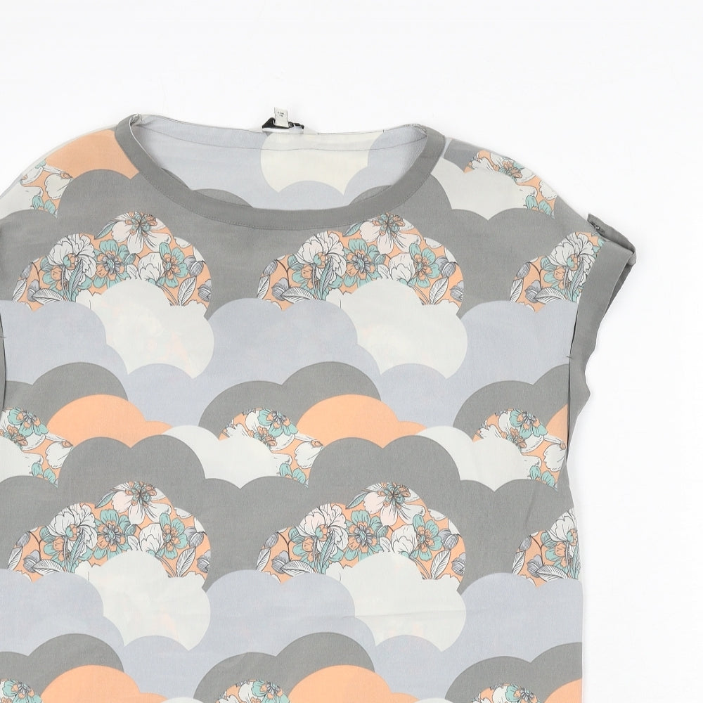 NEXT Womens Grey Geometric Polyester Basic Blouse Size 10 Round Neck - Flowers