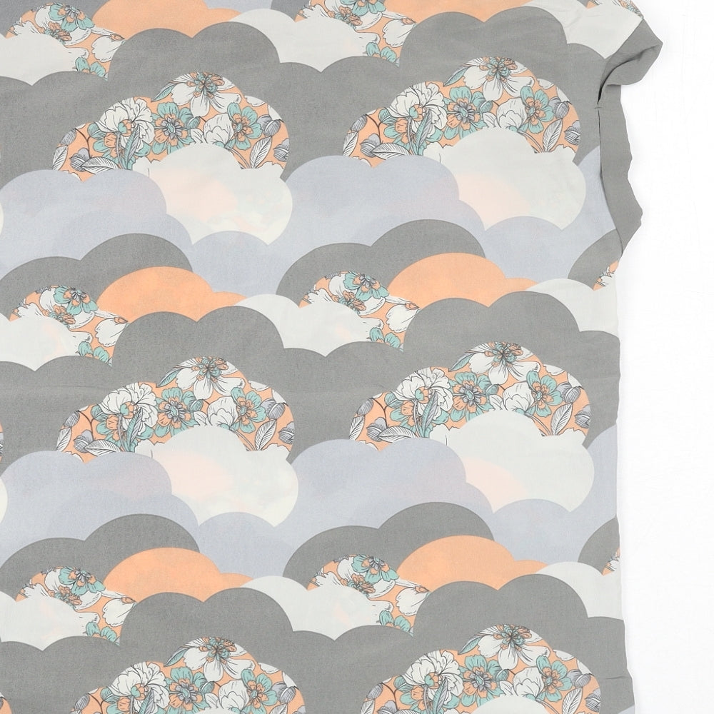 NEXT Womens Grey Geometric Polyester Basic Blouse Size 10 Round Neck - Flowers