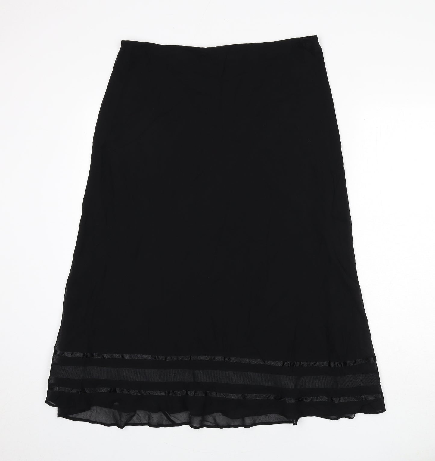 Country Casuals Womens Black Silk A-Line Skirt Size L - Ribbon Detail