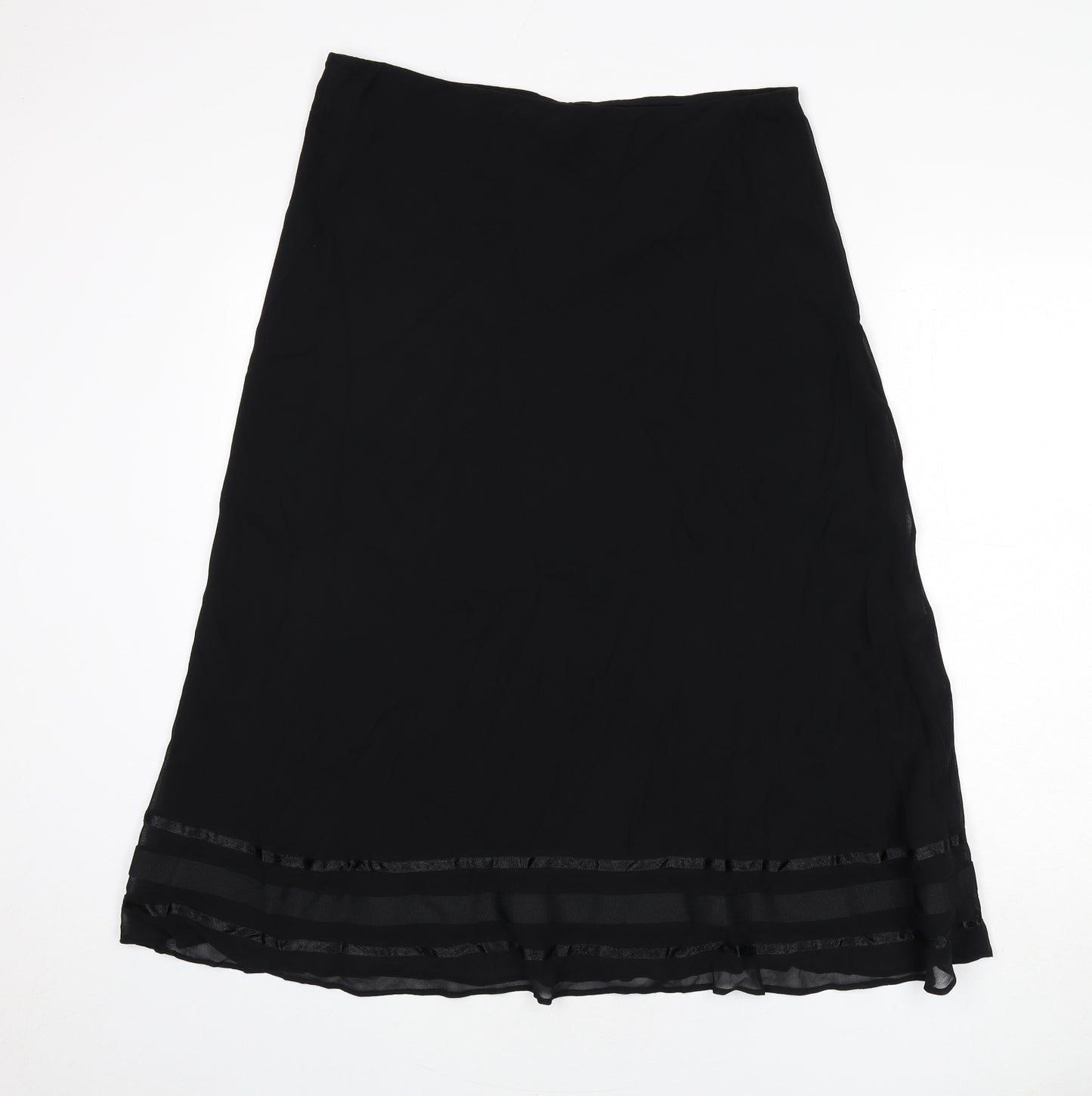 Country Casuals Womens Black Silk A-Line Skirt Size L - Ribbon Detail