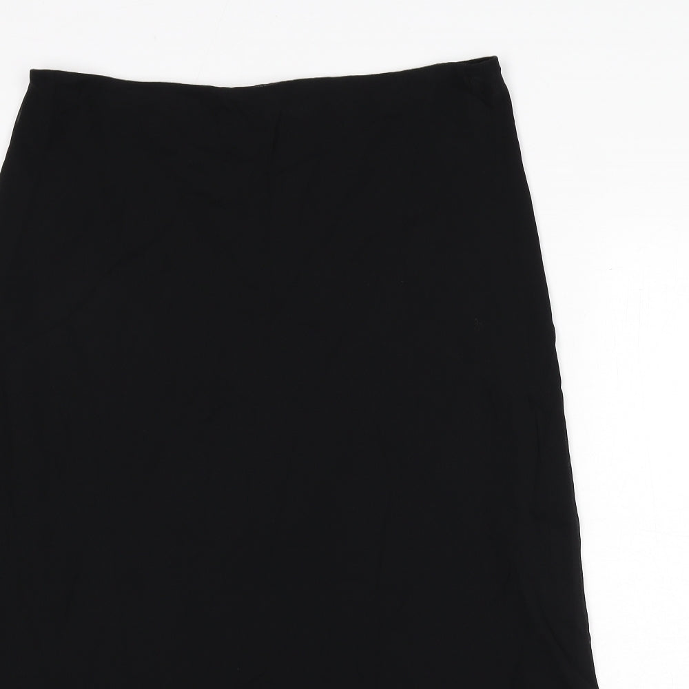 Country Casuals Womens Black Silk A-Line Skirt Size L - Ribbon Detail