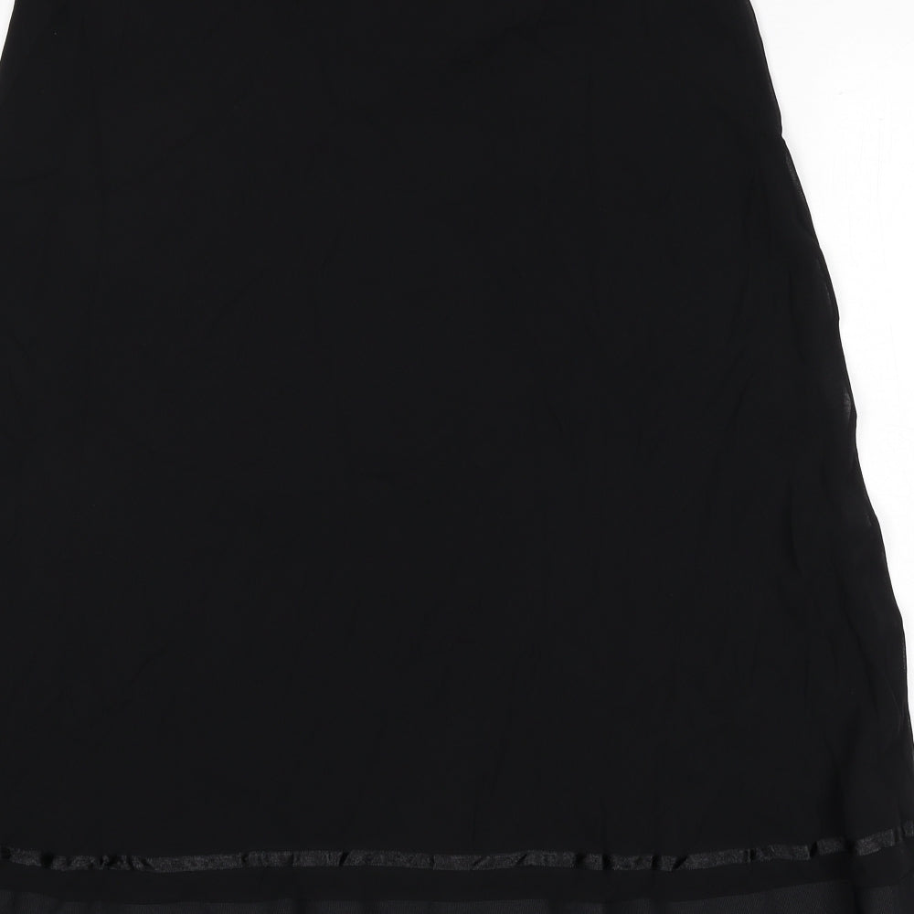 Country Casuals Womens Black Silk A-Line Skirt Size L - Ribbon Detail