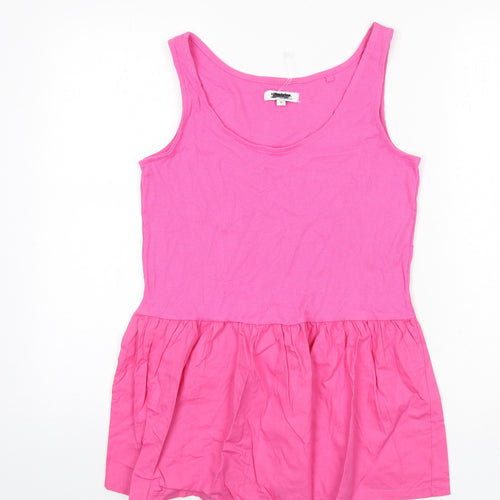 Simply Be Womens Pink Cotton Basic Tank Size 12 Scoop Neck - Ribbed, Flare Bottom