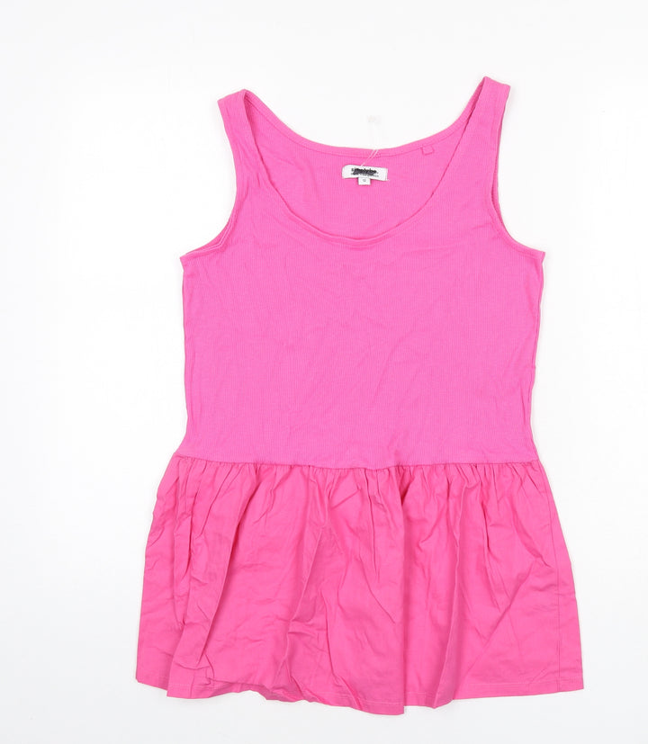 Simply Be Womens Pink Cotton Basic Tank Size 12 Scoop Neck - Ribbed, Flare Bottom