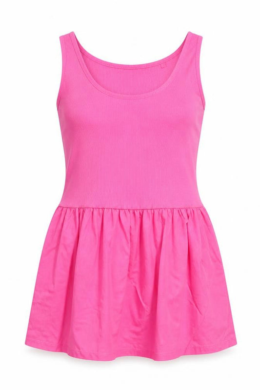 Front view of Simply Be women’s pink cotton basic tank, size UK 12, scoop neck - ribbed, flare bottom