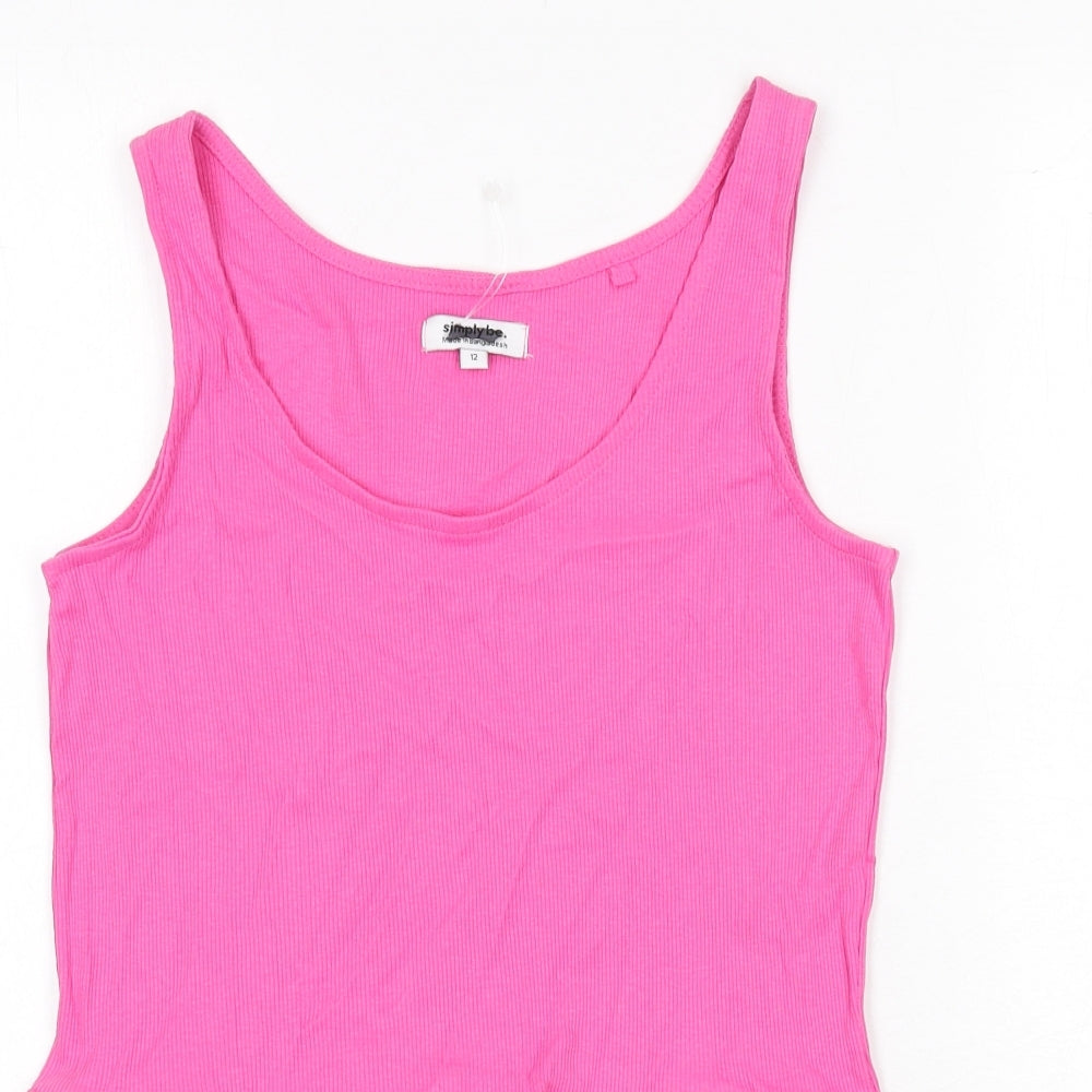 Simply Be Womens Pink Cotton Basic Tank Size 12 Scoop Neck - Ribbed, Flare Bottom