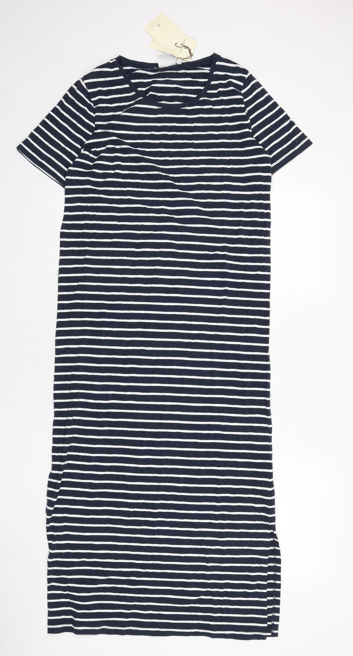 Coastline Womens Blue Striped Cotton T-Shirt Dress Size S Round Neck Pullover