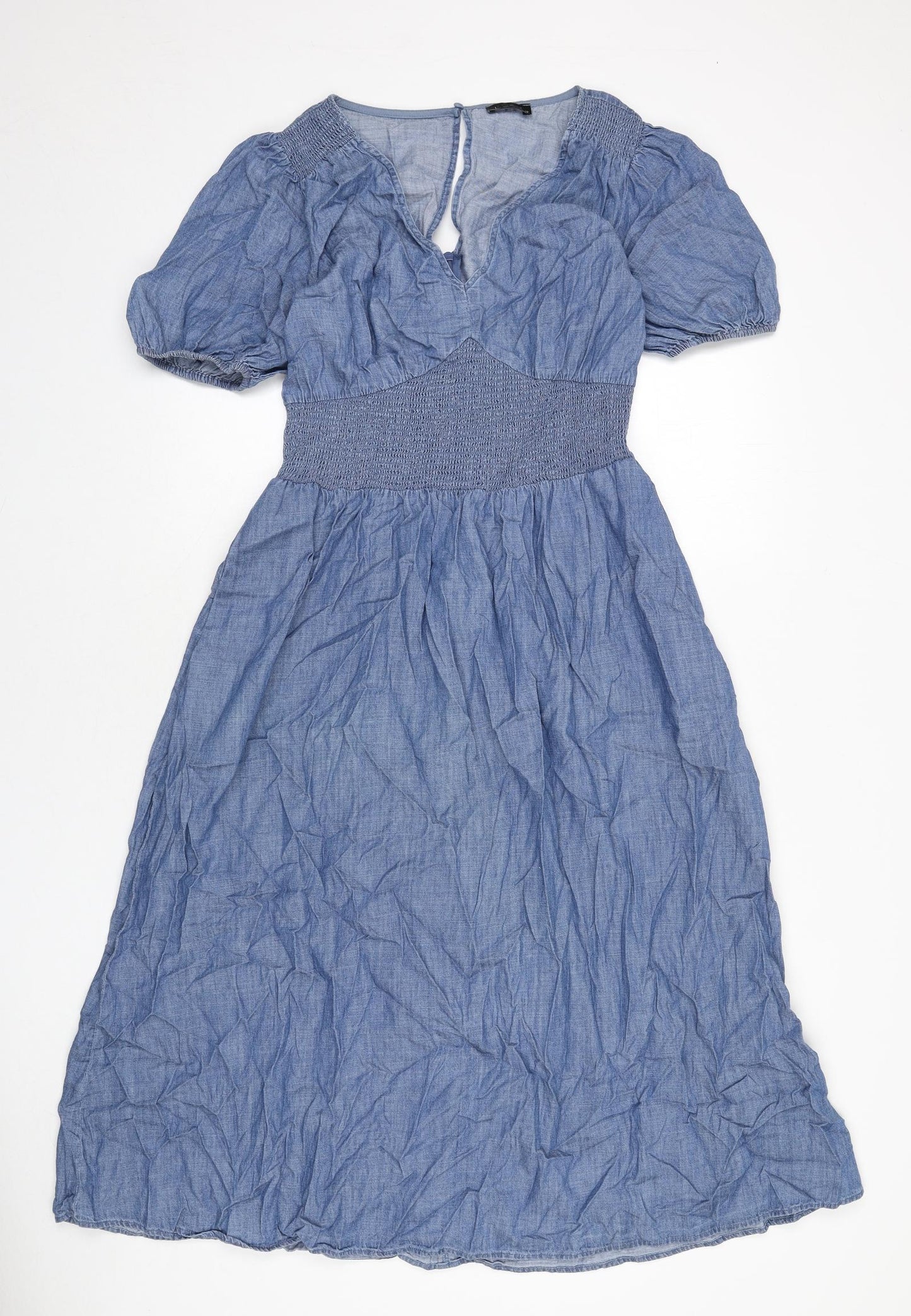 dusk Womens Blue Cotton A-Line Size 12 V-Neck Zip