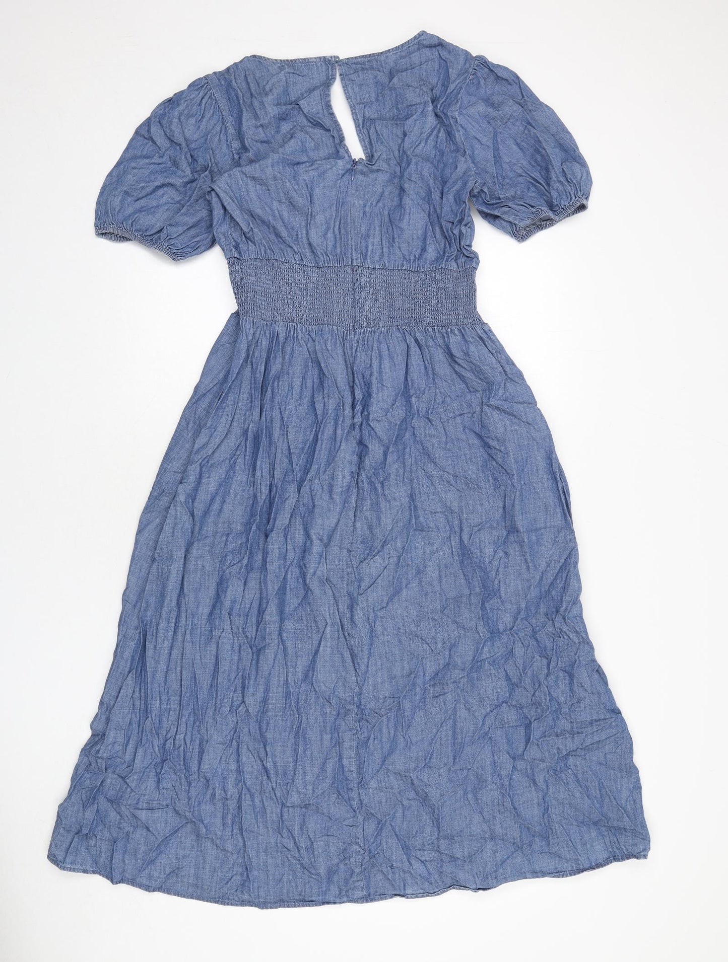 dusk Womens Blue Cotton A-Line Size 12 V-Neck Zip