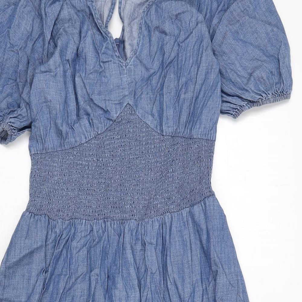 dusk Womens Blue Cotton A-Line Size 12 V-Neck Zip