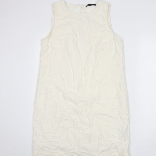 Marks and Spencer Womens Ivory Linen Sheath Size 12 Round Neck Button