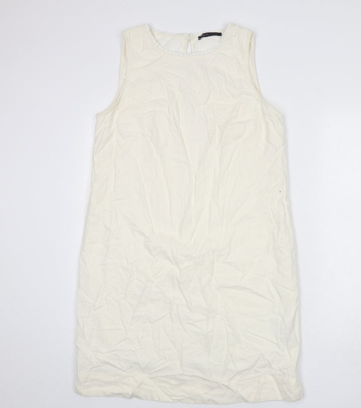 Marks and Spencer Womens Ivory Linen Sheath Size 12 Round Neck Button