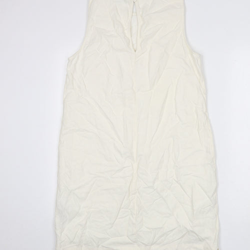Marks and Spencer Womens Ivory Linen Sheath Size 12 Round Neck Button