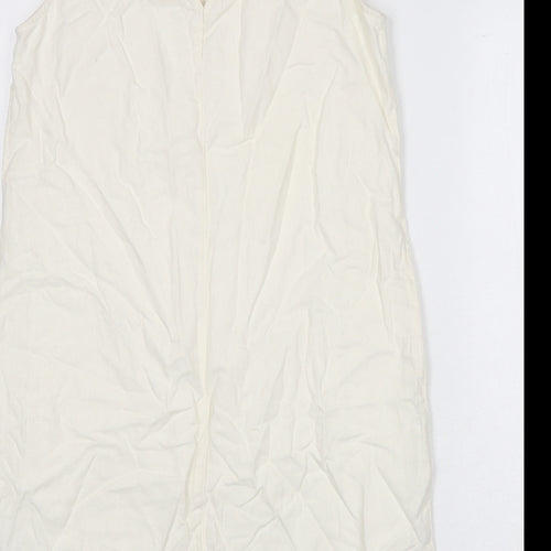Marks and Spencer Womens Ivory Linen Sheath Size 12 Round Neck Button