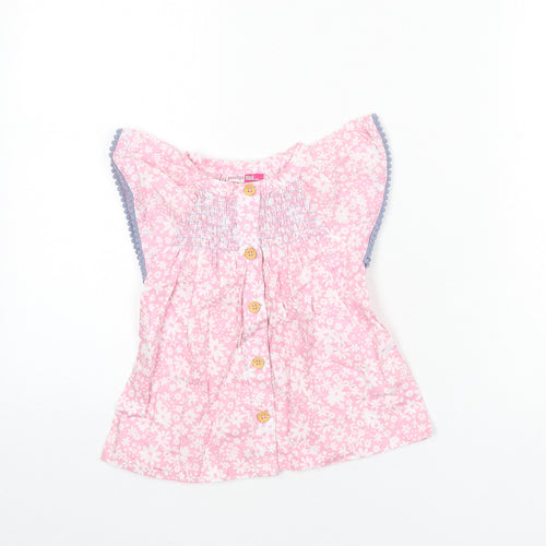 Penelope Mack Girls Pink Floral 100% Cotton Basic Blouse Size 2 Years Round Neck Button