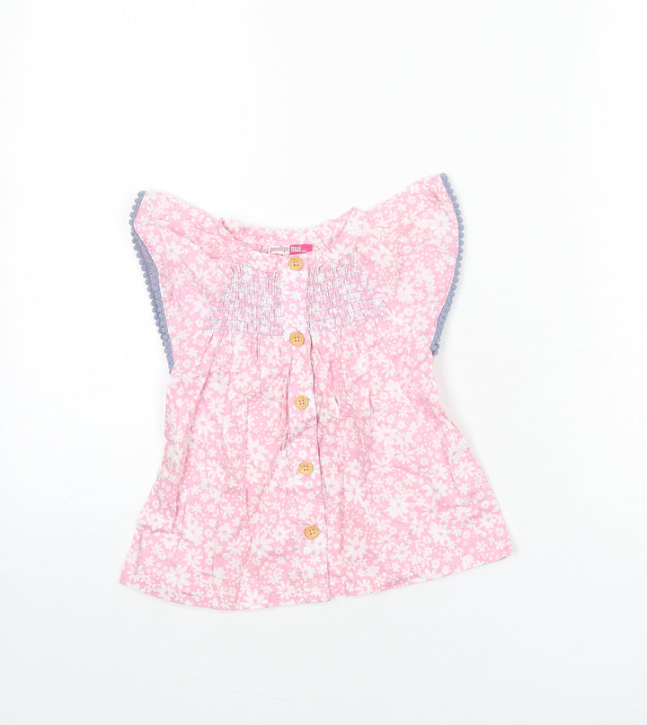 Penelope Mack Girls Pink Floral 100% Cotton Basic Blouse Size 2 Years Round Neck Button