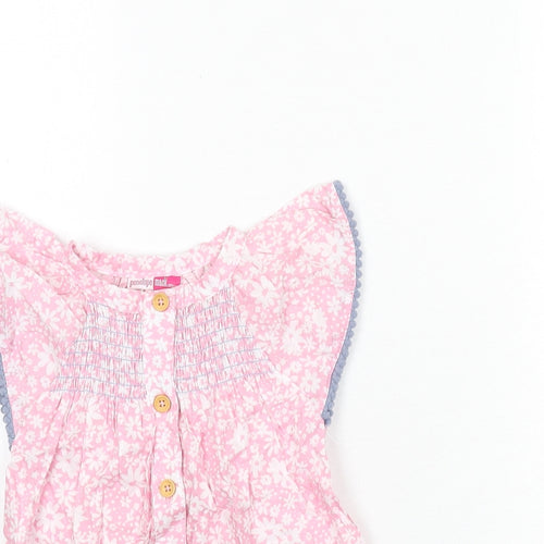 Penelope Mack Girls Pink Floral 100% Cotton Basic Blouse Size 2 Years Round Neck Button