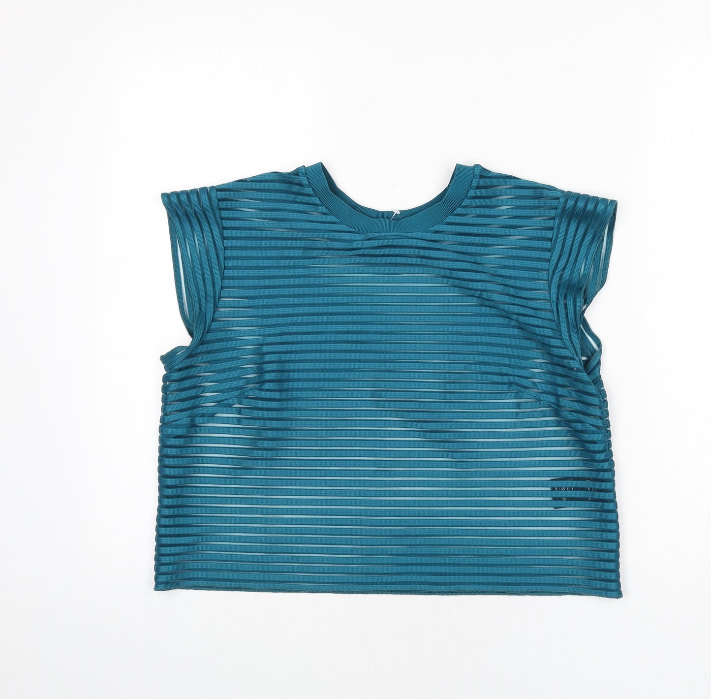 & Other Stories Womens Green Striped Polyester Cropped T-Shirt Size 12 Round Neck