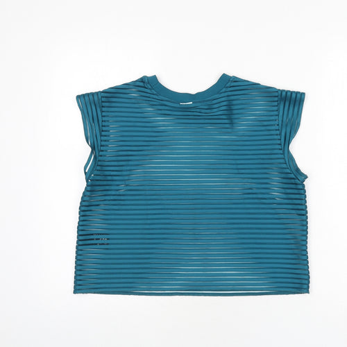 & Other Stories Womens Green Striped Polyester Cropped T-Shirt Size 12 Round Neck