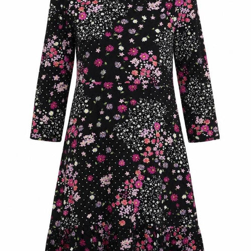Friends Like These Womens Black Floral Viscose A-Line Size 12 Round Neck Pullover